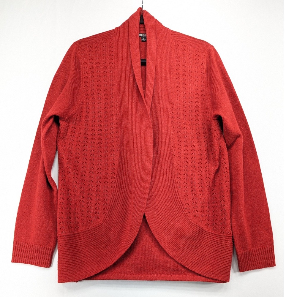 Briggs Red Metallic Knit Twin Set Cardigan and Rhinestone Tank Top Womens Medium